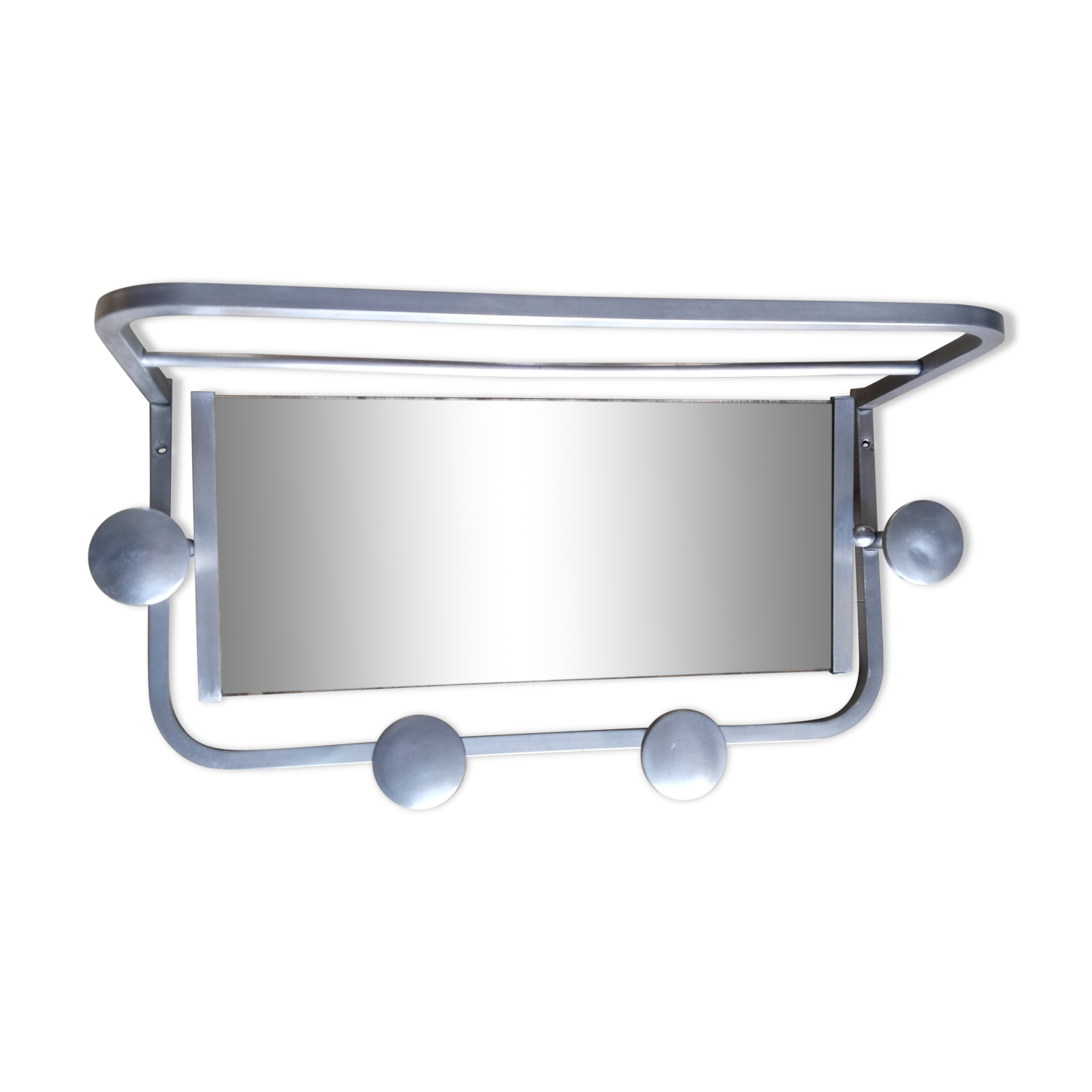 Coat rack in aluminum and mirror, vintage, Sncf style, luggage rack, hat rack
