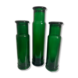 Set of 3 emerald green glass vases