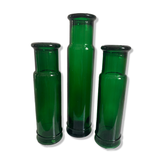 Ensemble de 3 vases en verre vert émeraude