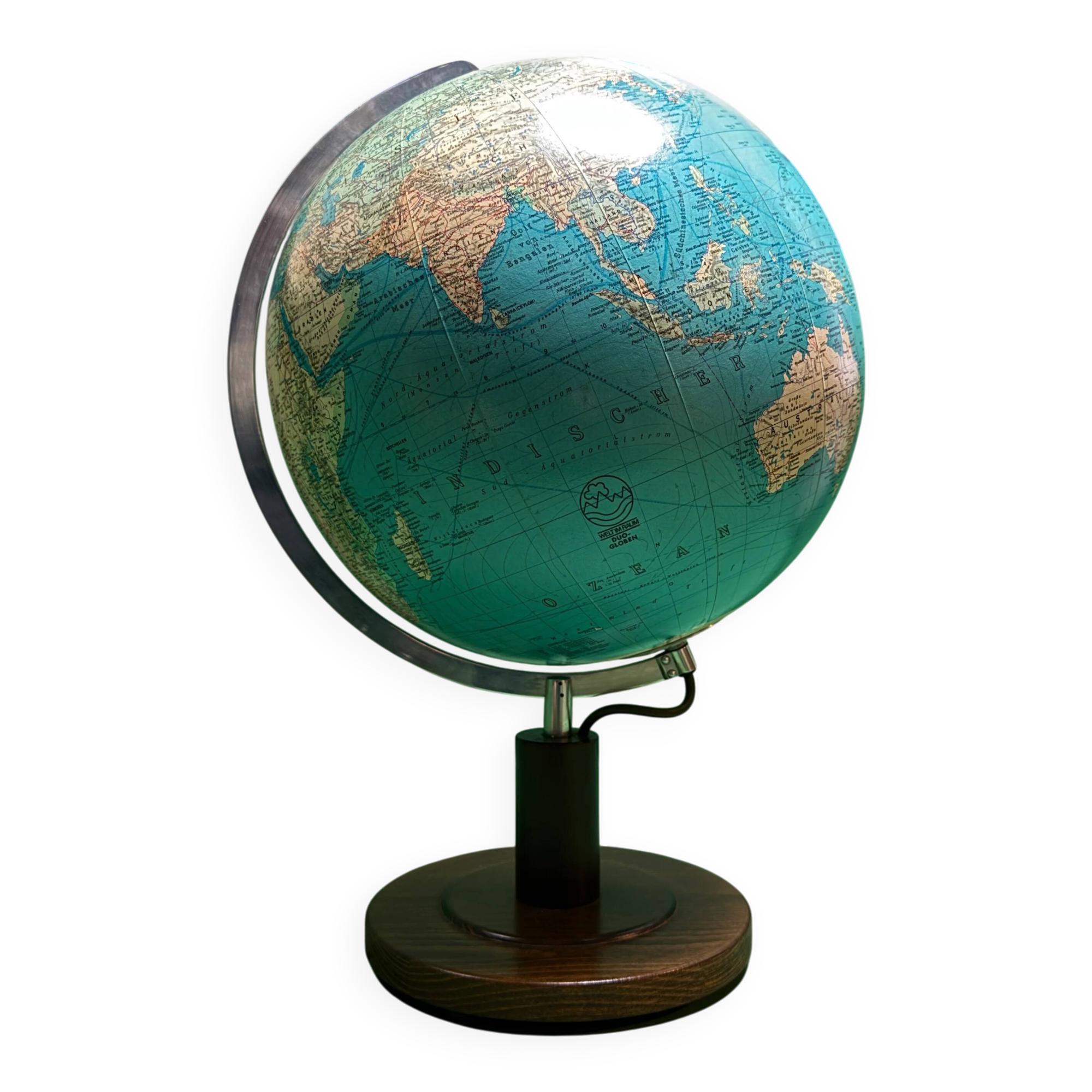 Vintage 1980s German Welt Im Raum Duo glass globe lamp