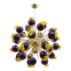 Chandelier Sputnik en verre de Murano et laiton, sphère jaune et violette
