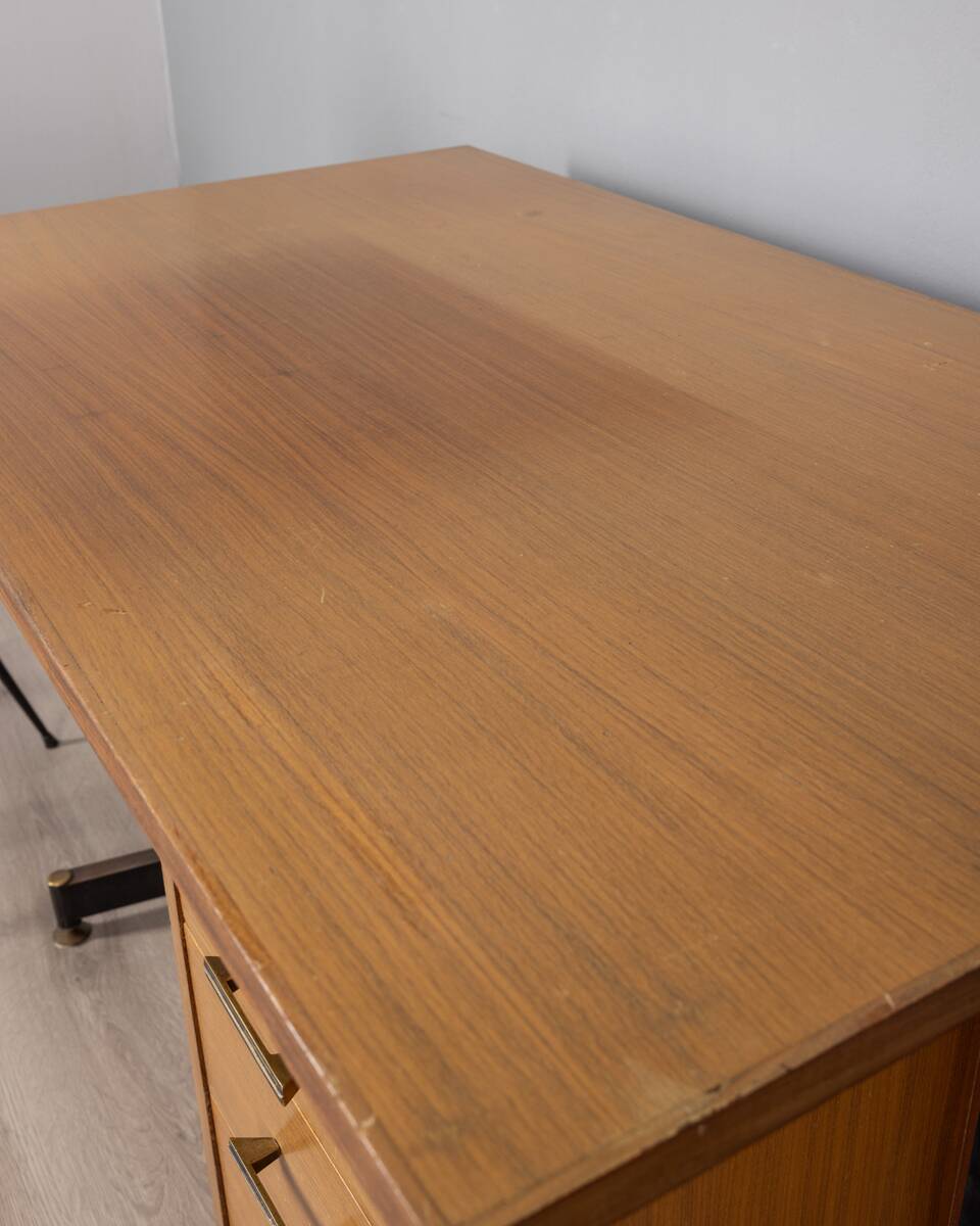 Vintage 1960s wooden desk and chair set italian design
