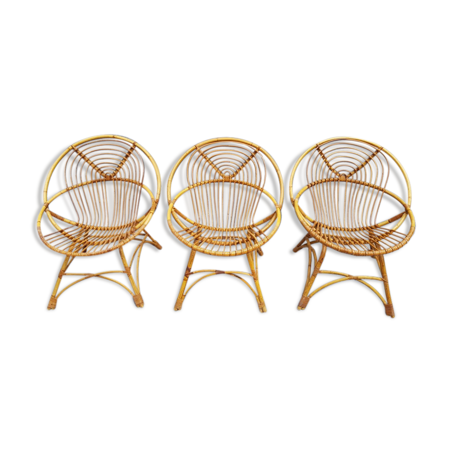 Set de 3 fauteuils rotin corbeille adulte