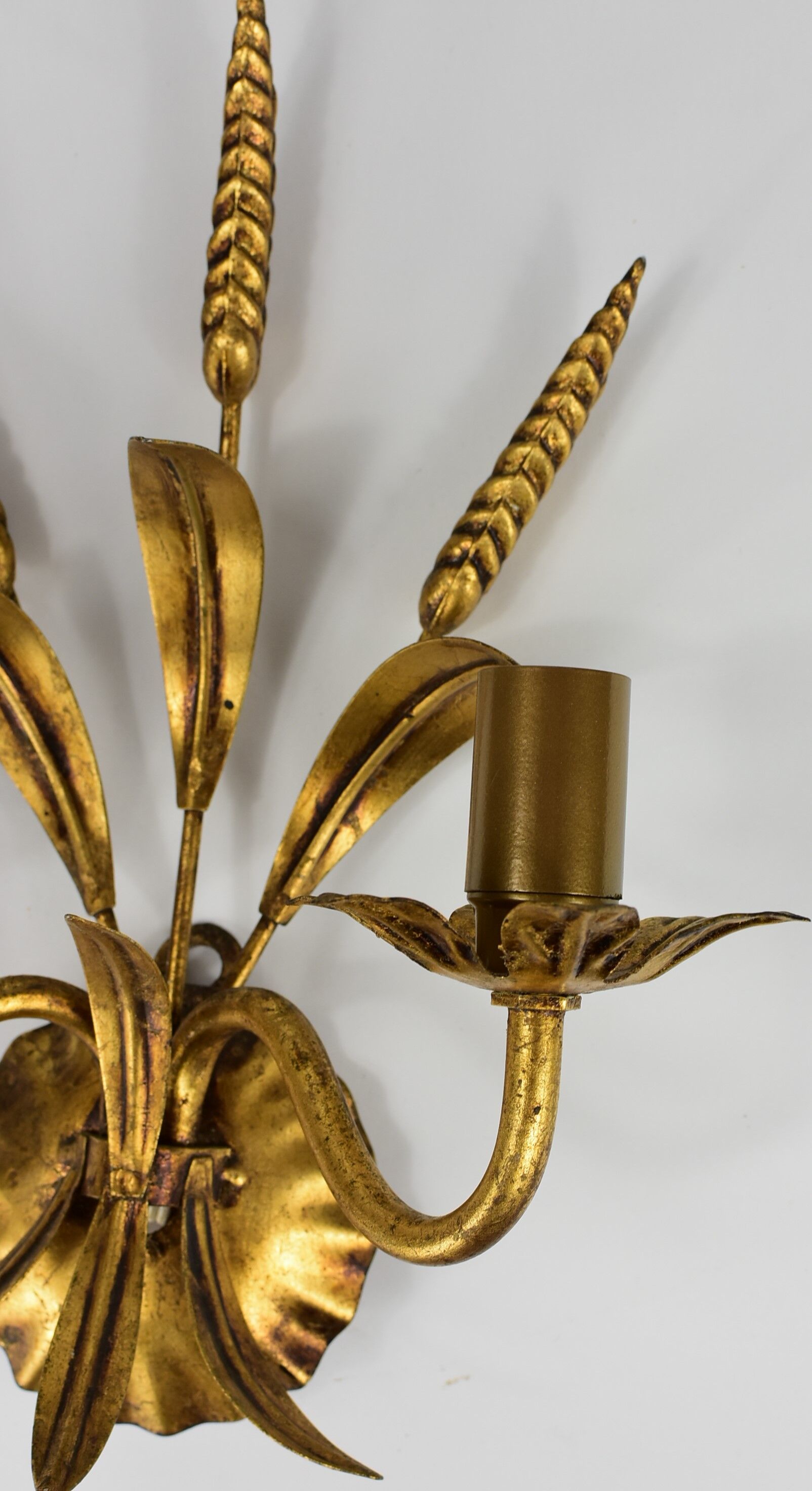 Golden vintage wall lamp, ear of wheat.