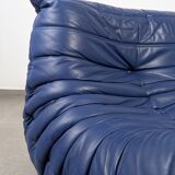 Canapé deux places Togo en cuir bleu de Michel Ducaroy pour Ligne Roset, France, années 1980