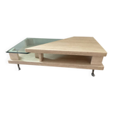 Vintage travertine and glass coffee table