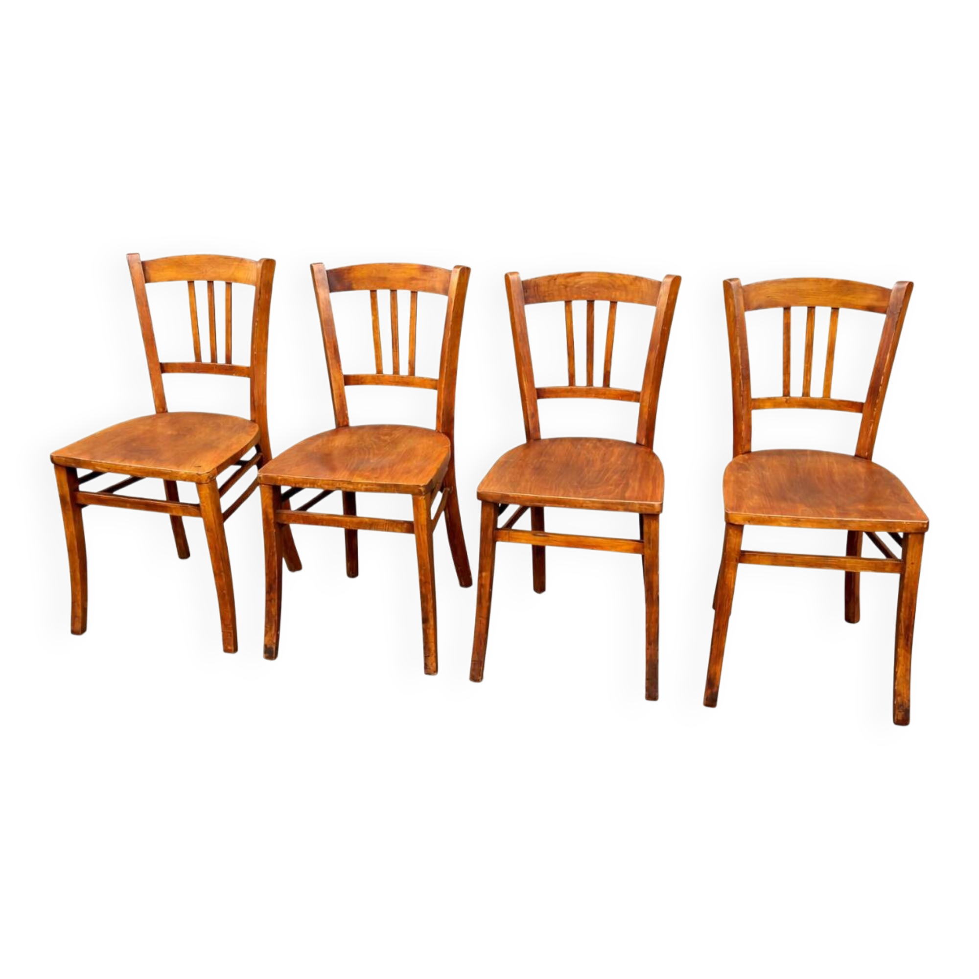 set of 4 curved wood chairs Baumann Restaurant Paris bistro 50s
