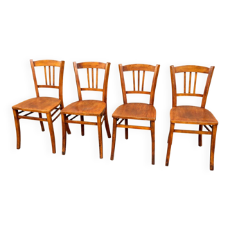 set of 4 curved wood chairs Baumann Restaurant Paris bistro 50s