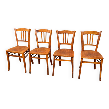 set of 4 curved wood chairs Baumann Restaurant Paris bistro 50s
