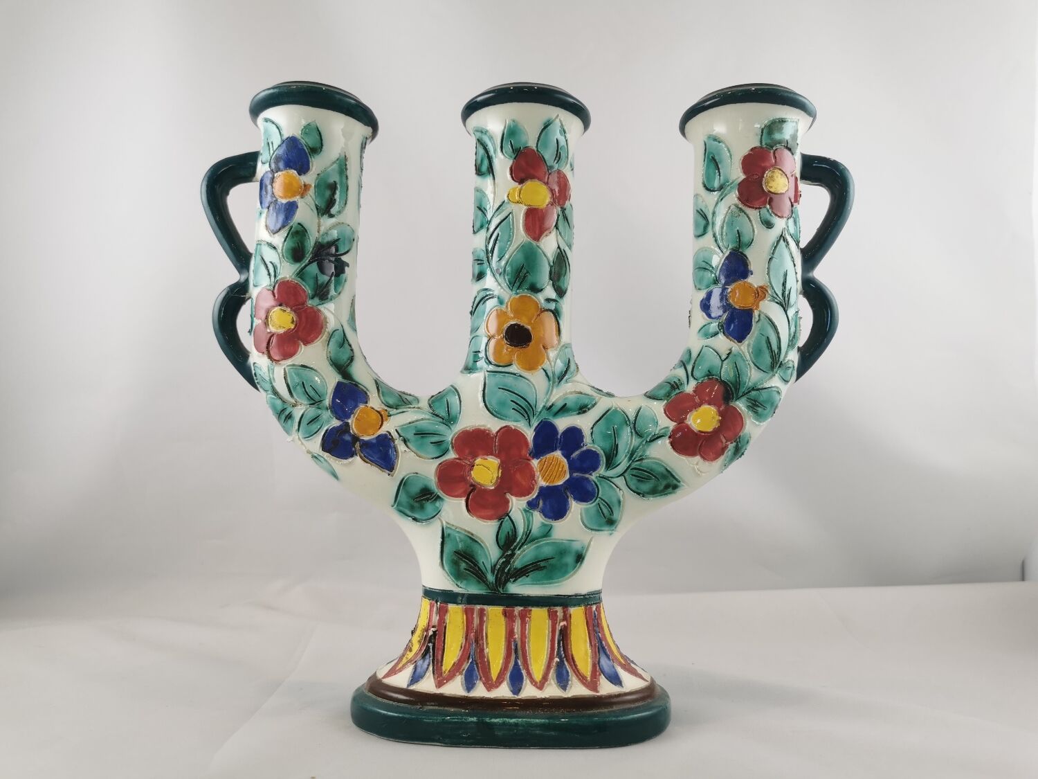 Floral ceramic candlestick, Cerart Monaco, Vintage