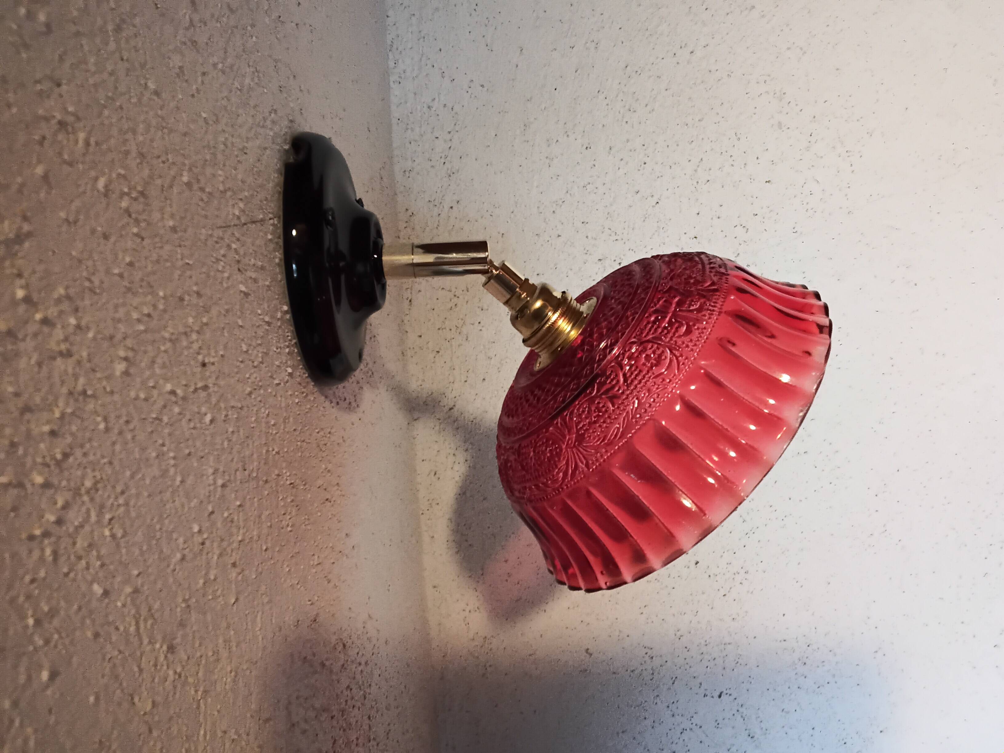 Vintage red glass wall light