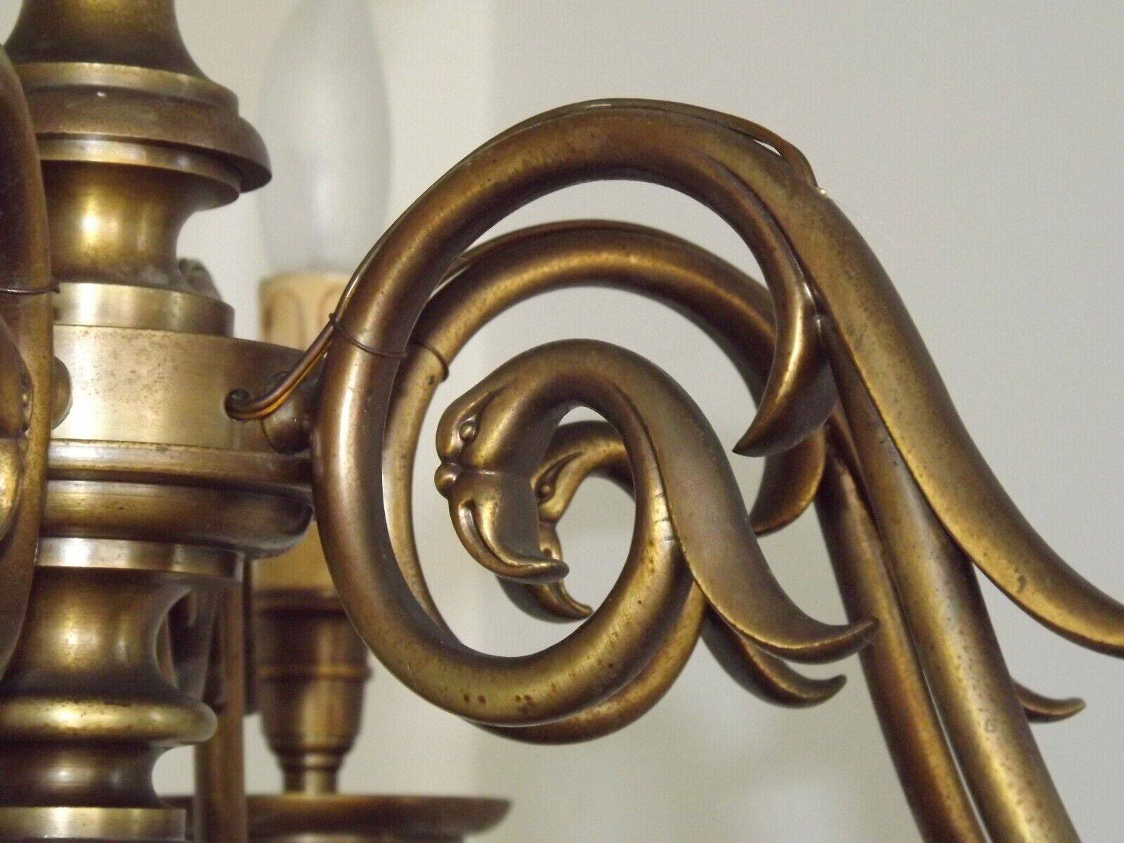 Large Vintage Bronze 6 Light Flemish Chandelier Birds Head Detail 4759