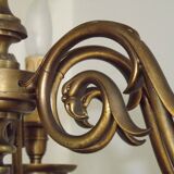 Large Vintage Bronze 6 Light Flemish Chandelier Birds Head Detail 4759