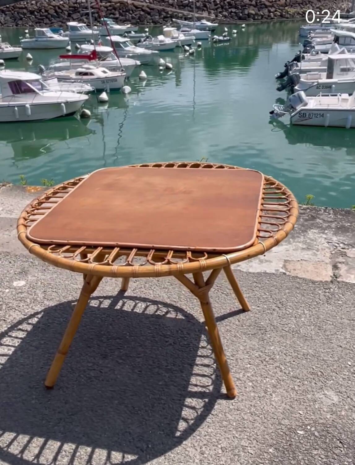Rattan trampoline coffee table. French work. Circa 1950/60