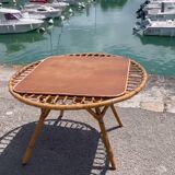 Table basse trampoline en rotin. Travail français. Circa 1950/60