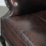 Cowhide leather Chesterfield wingback armchair in classic English style