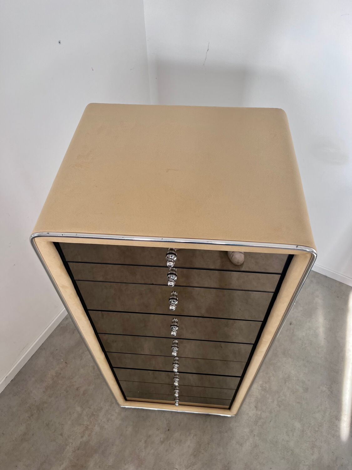 Old mirrored chest of drawers 9 drawers design ruf international vintage 70s