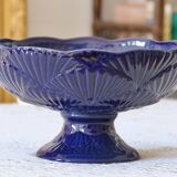 Antique large cobalt fruit bowl with shell relief