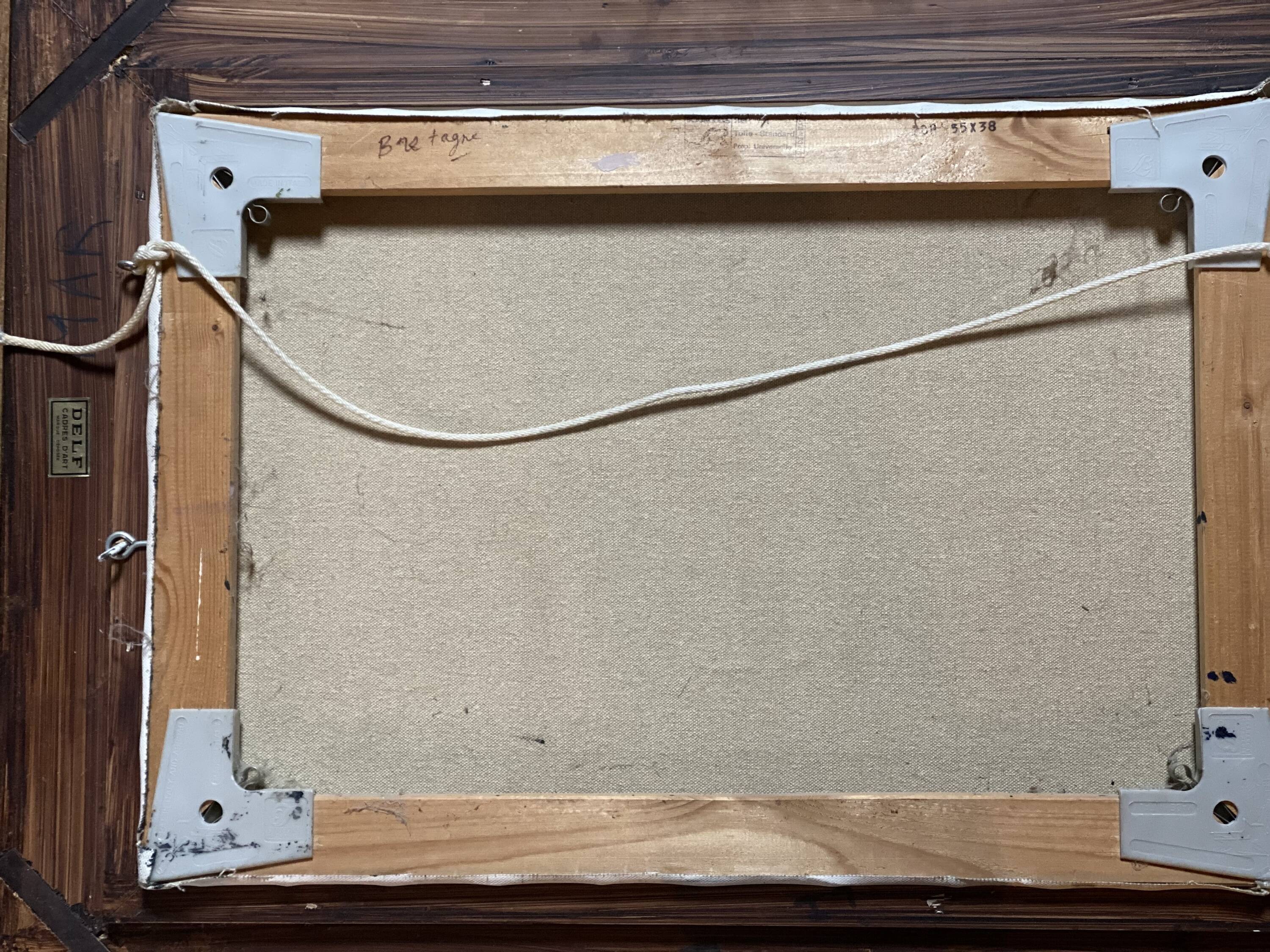 Painting by Jean Albert CARLOTTI, boat in port, Brittany, vintage marine 1950