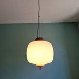 Pendant lamp in teak and white opaline, design Goffredo Reggiani, 1960