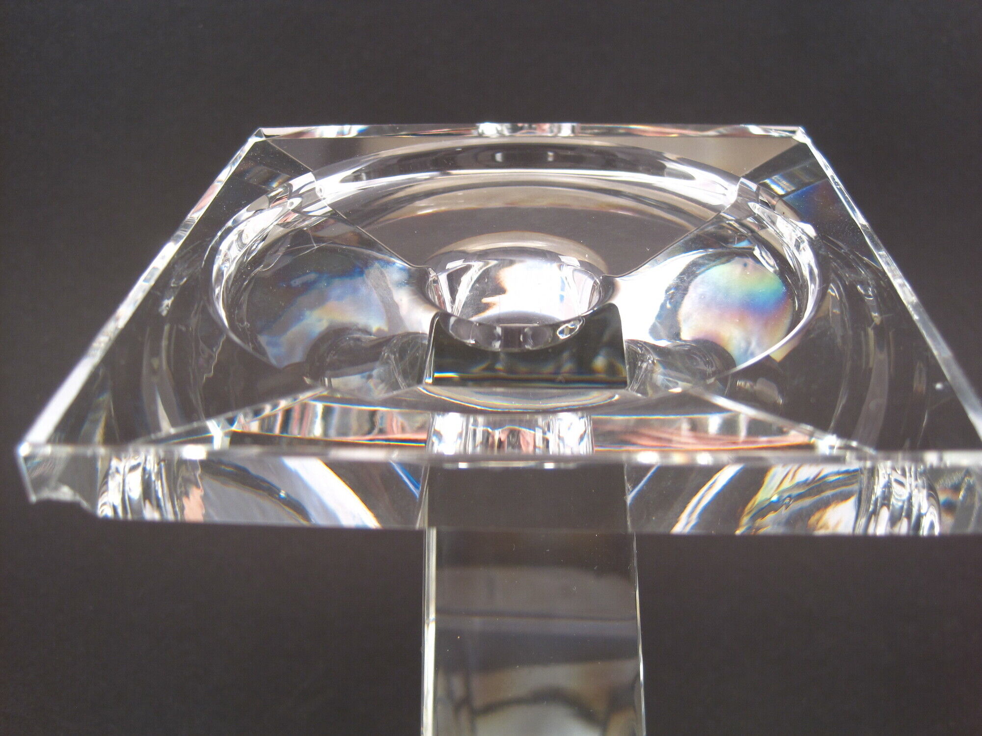 Pair of modernist crystal candle holders signed oleg cassini