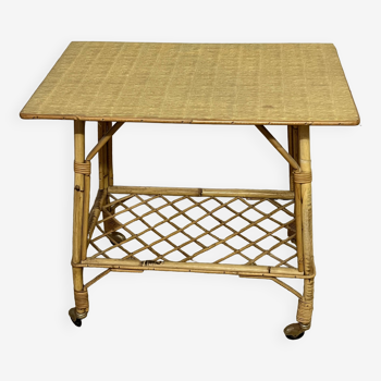 Rolling trolley / Small side table in bamboo and rattan, 1960