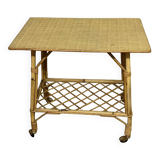 Rolling trolley / Small side table in bamboo and rattan, 1960