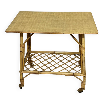 Rolling trolley / Small side table in bamboo and rattan, 1960