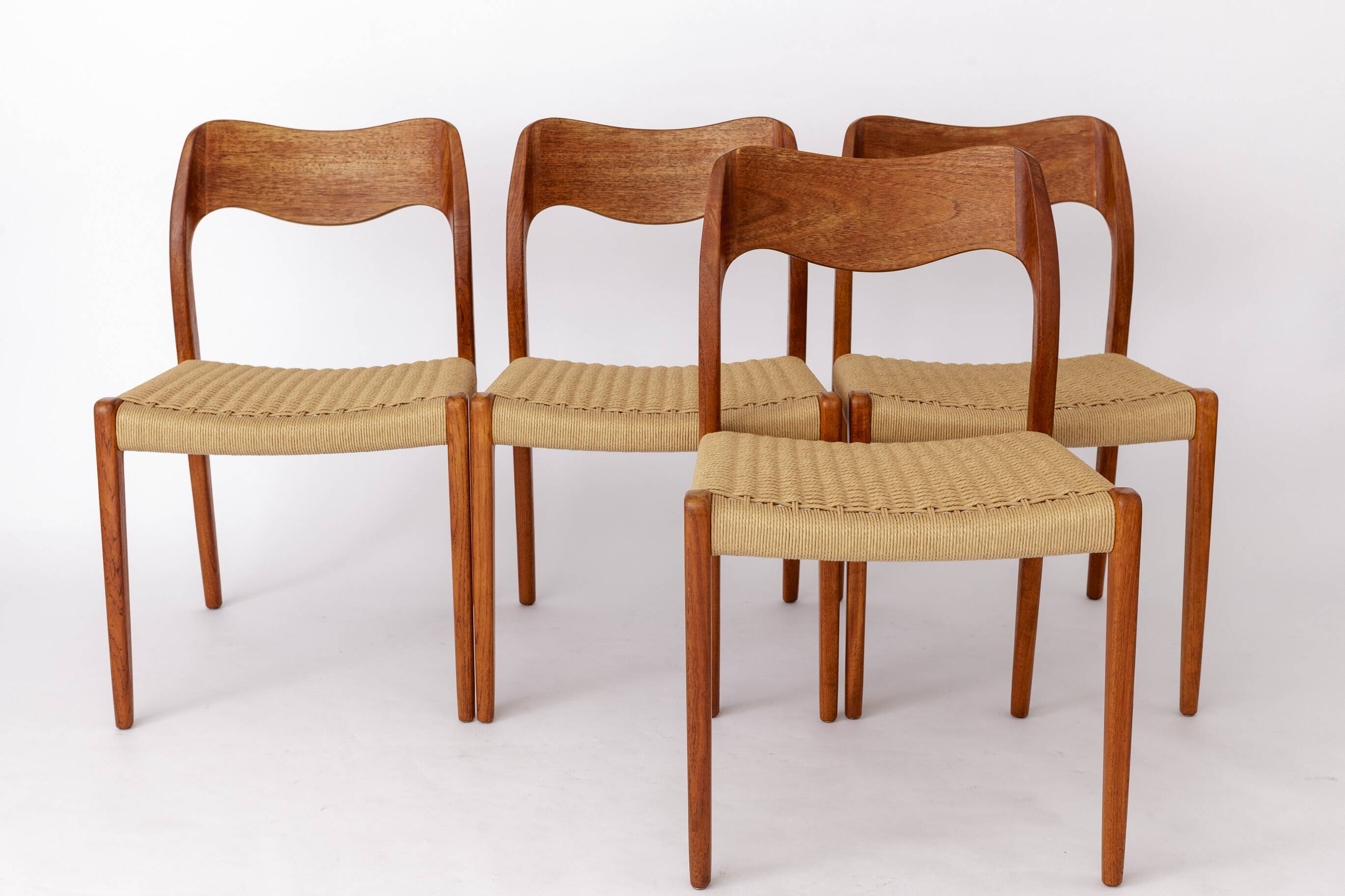 4 Niels Otto Moller Chairs, Model 71, Teak, 1950s, Danish