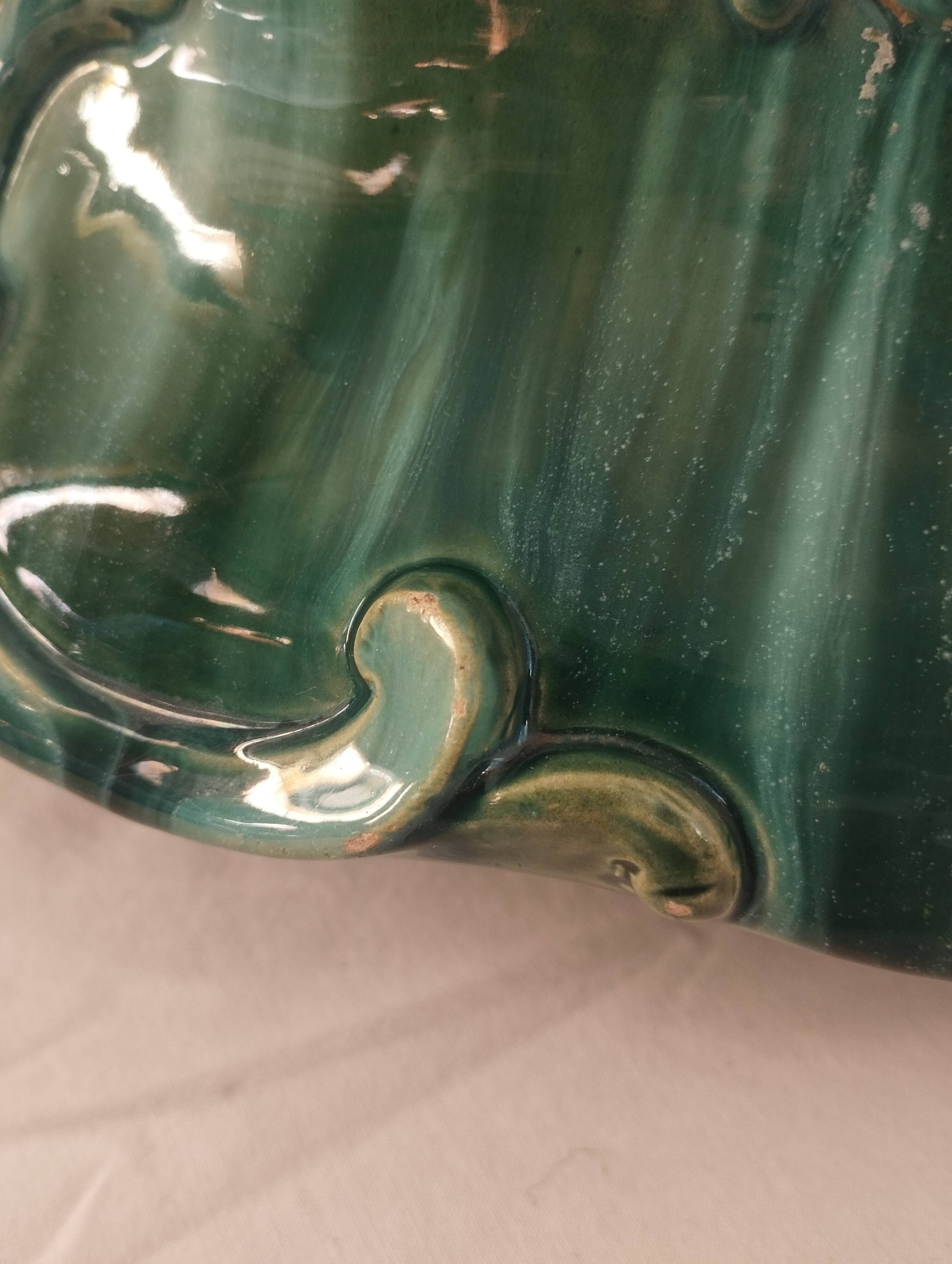 Large turquoise earthenware planter in Art Nouveau style - Jérôme Massier