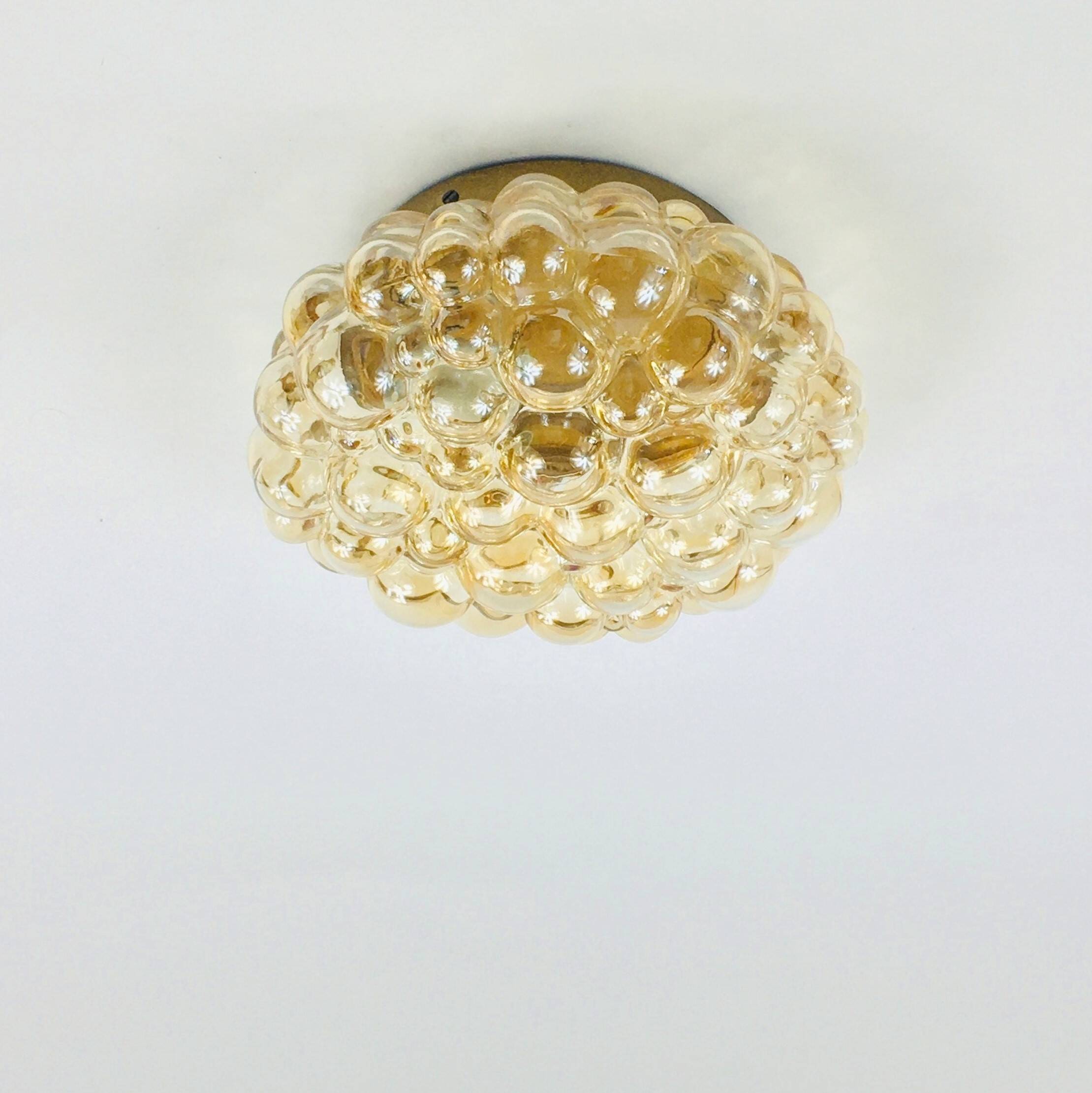 Mid-Century Amber Bubble Glass Flush Mount by Helena Tynell for Limburg, Germany, 1960s
