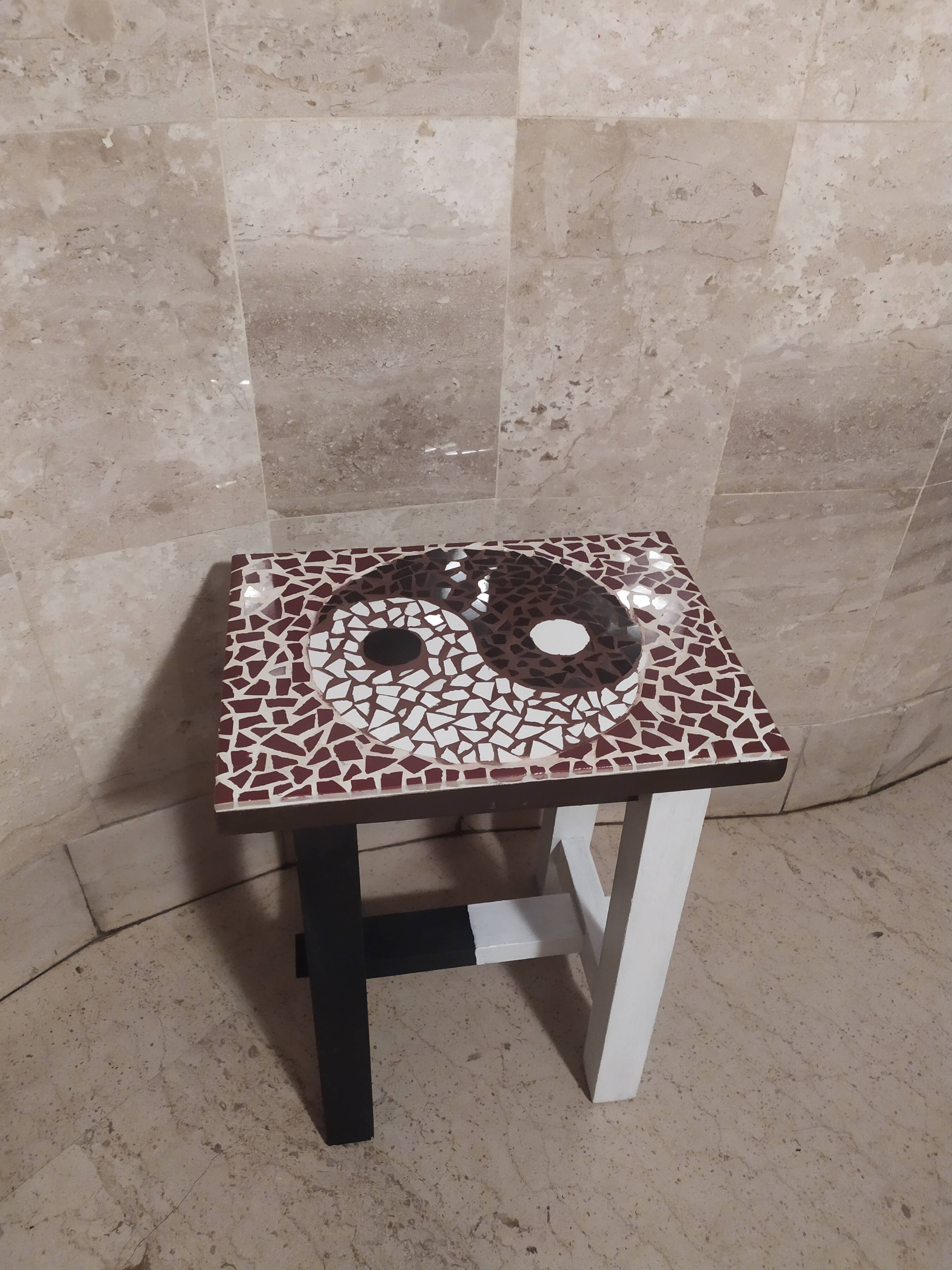 Side table UNIQUE handmade mosaic yin yang