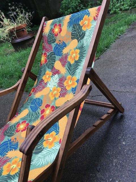 Former Chilean lounge chair deckchair wood and canvas 1930s/1940s