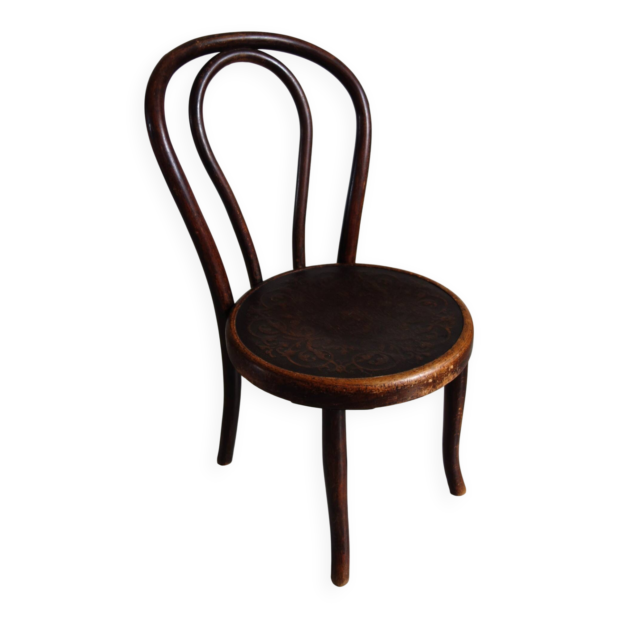 Antique curved wooden children's chair by Fischel, early 20th century.