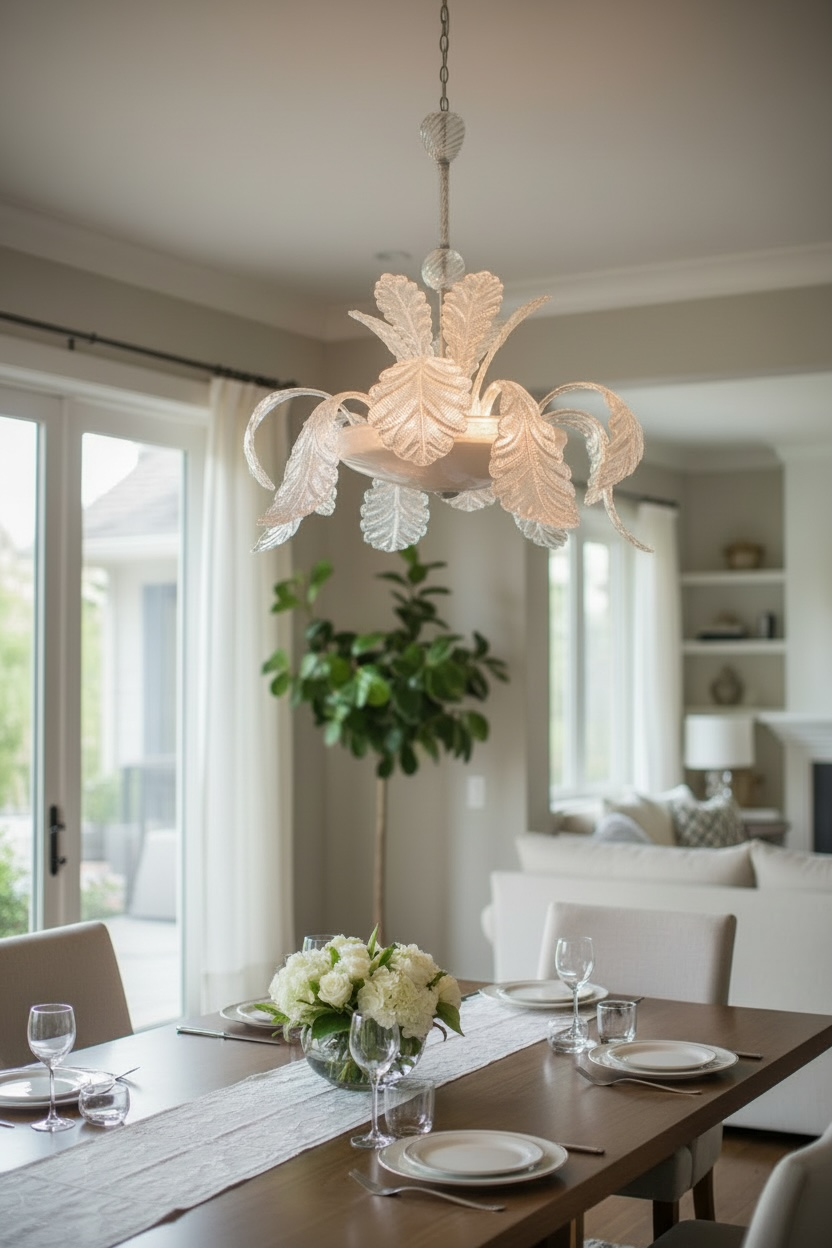 Grand lustre en verre de Murano en forme de feuille attribué à Barovier & Toso, Italie.