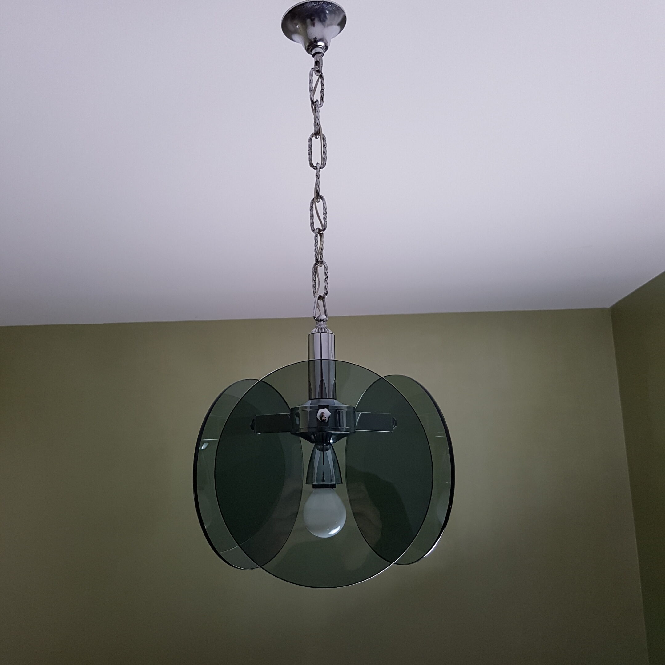 Metal chrome and smoked glass chandelier