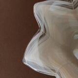 Vintage Murano glass bowl, flower-shaped centerpiece with transparent glass and white streaks, Italian 1980s