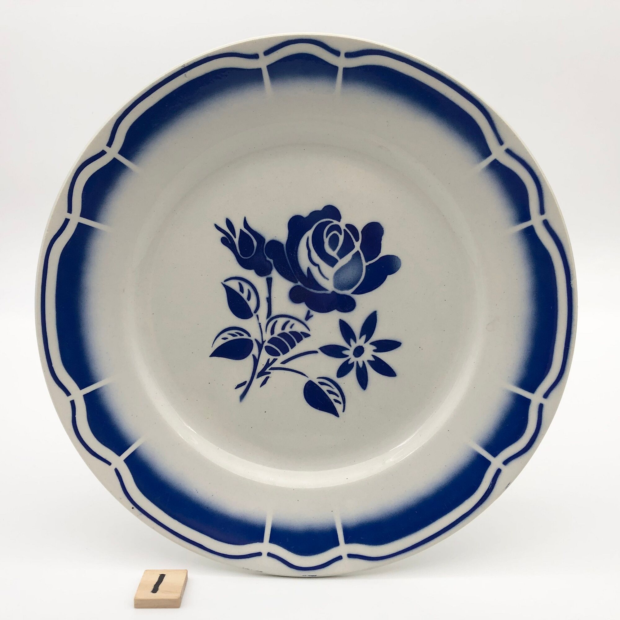 6 flat plates fb badonviller, vintage blue décor