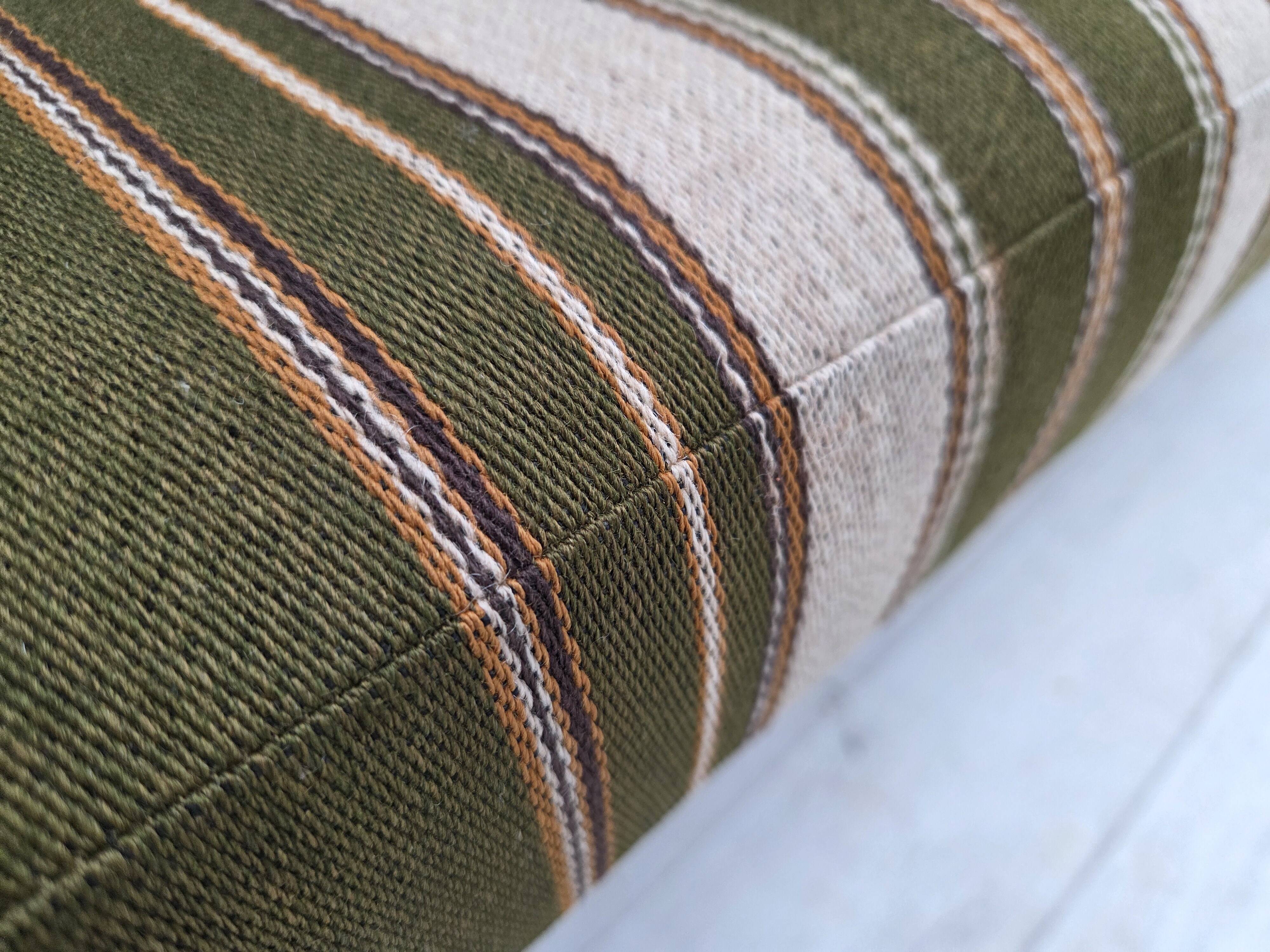 1970s, Danish 3-seater sofa, furniture wool, solid oak wood.