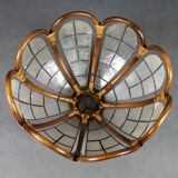 Flower hanging lamp in mother-of-pearl capiz and wicker