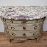 Lacquered half-moon chest of drawers with marble top