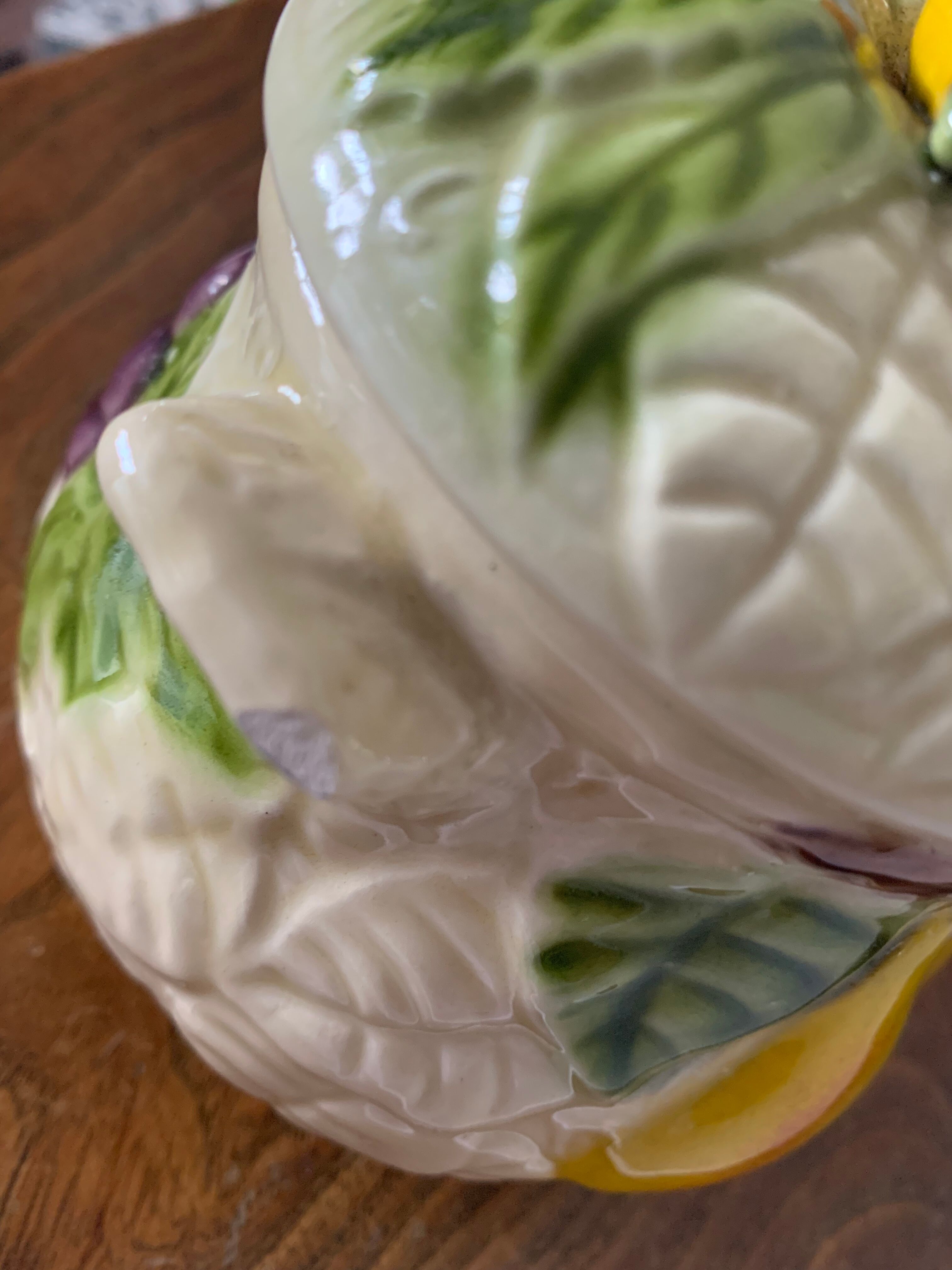 Slurry pattern pears and vintage glazed ceramic grape