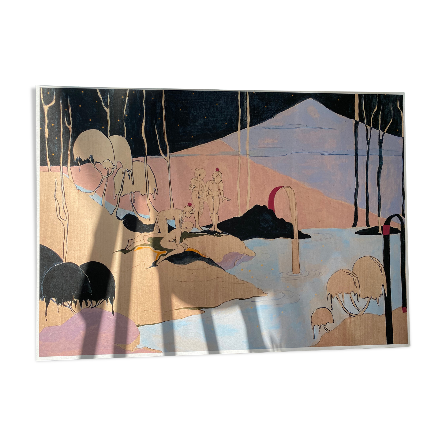 "raspberry pink arches and golden fishes"