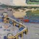 Mid-century modern "the dock" swedish seascape oil painting, framed