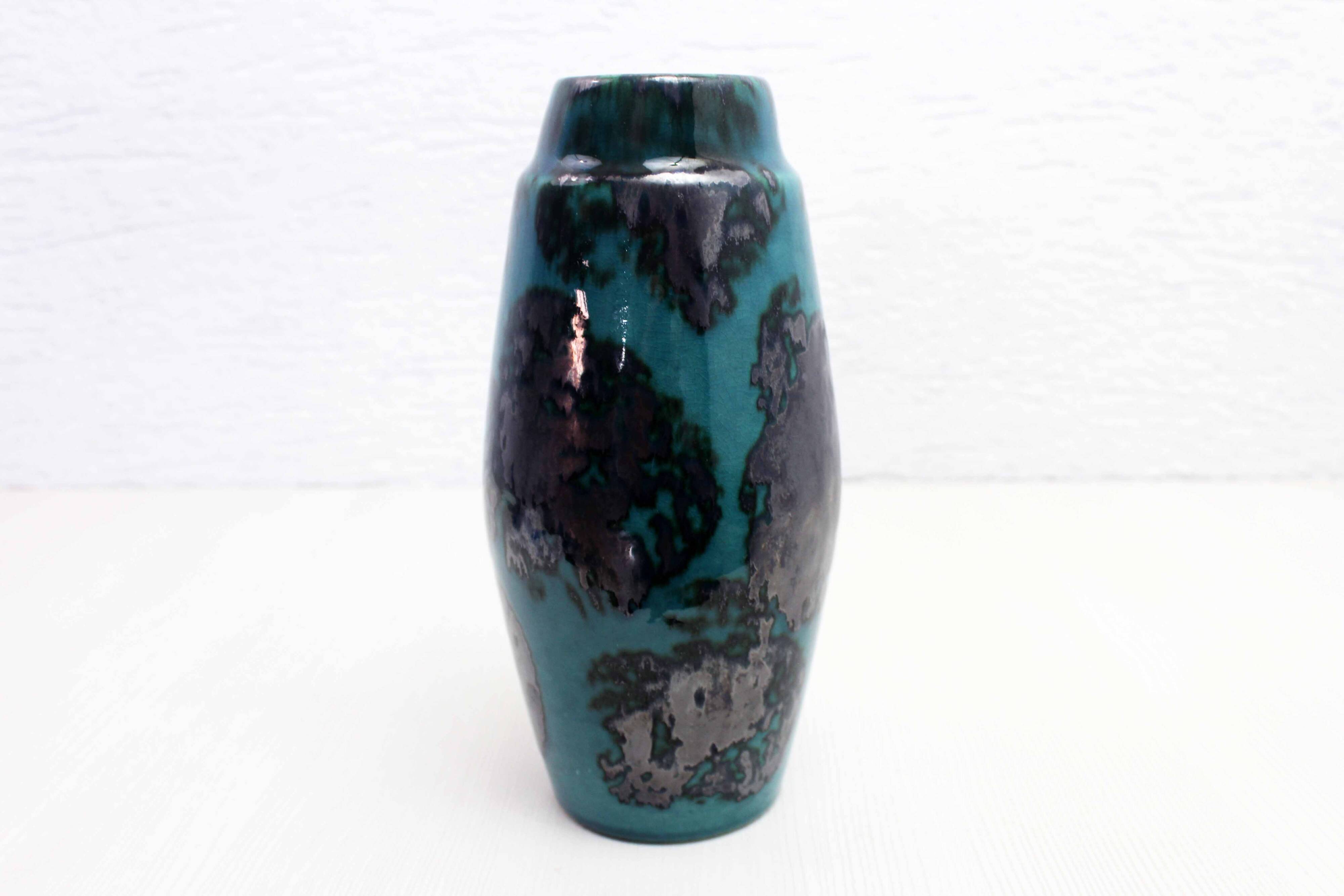 Vintage ceramic vase with enamel and glaze
