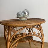 VINTAGE RATTAN SIDE TABLE PEACOCK PATTERN