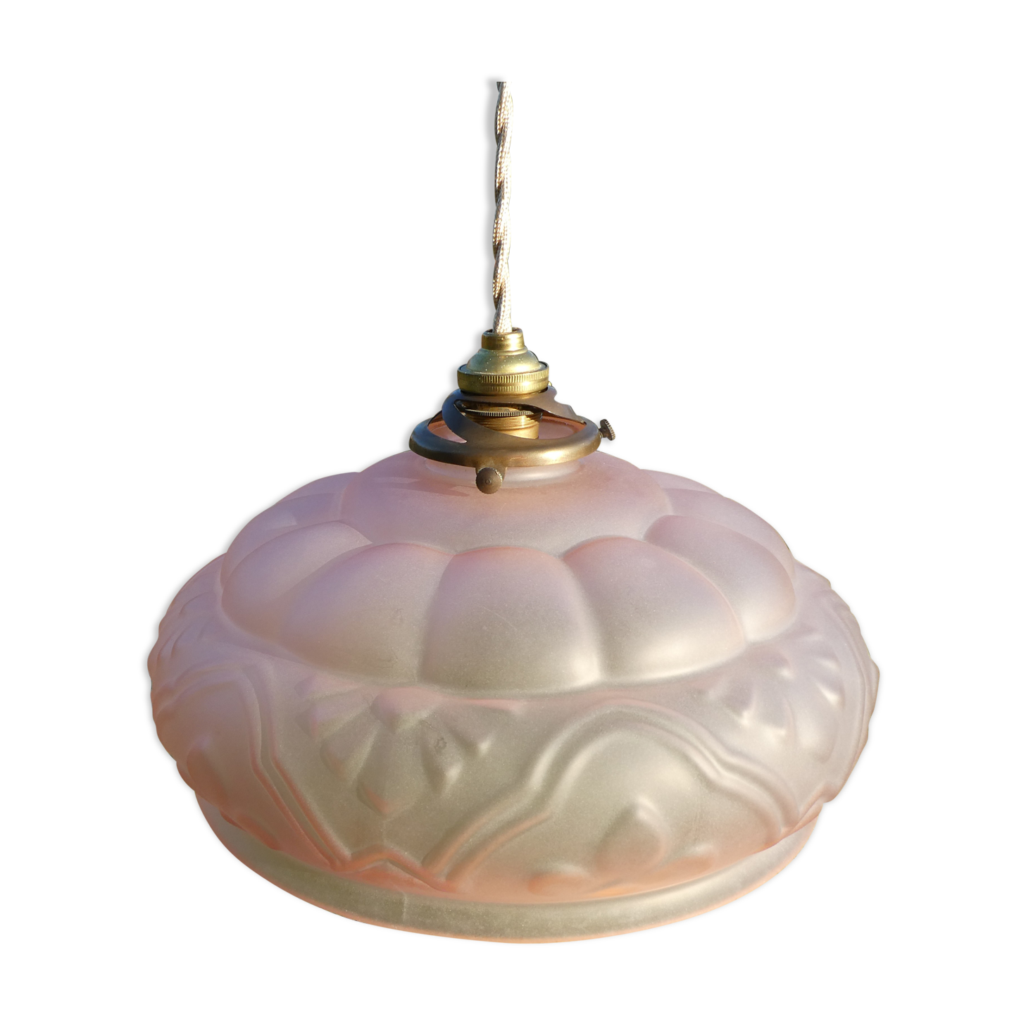 Art Deco pendant lamp in pink frosted glass