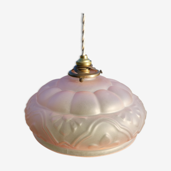 Art Deco pendant lamp in pink frosted glass