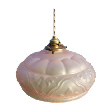 Art Deco pendant lamp in pink frosted glass