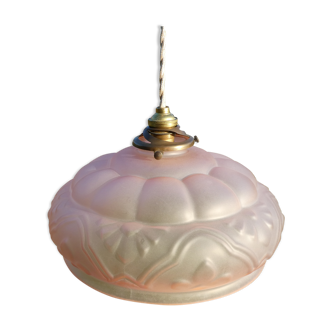 Art Deco pendant lamp in pink frosted glass